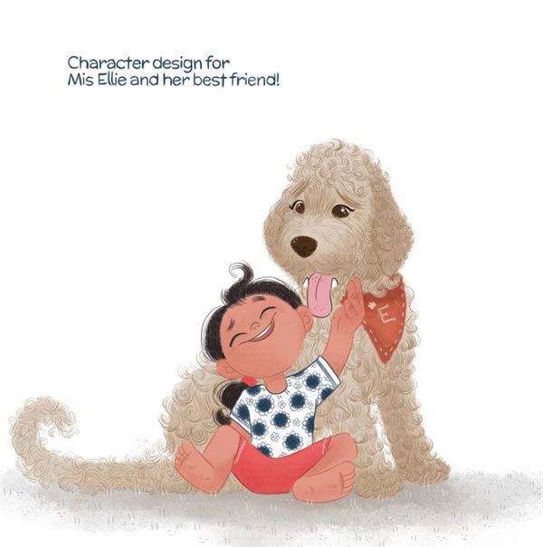 Character design of a small girl and her dog