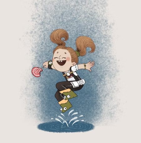 Illustration of a child jumping into a puddle