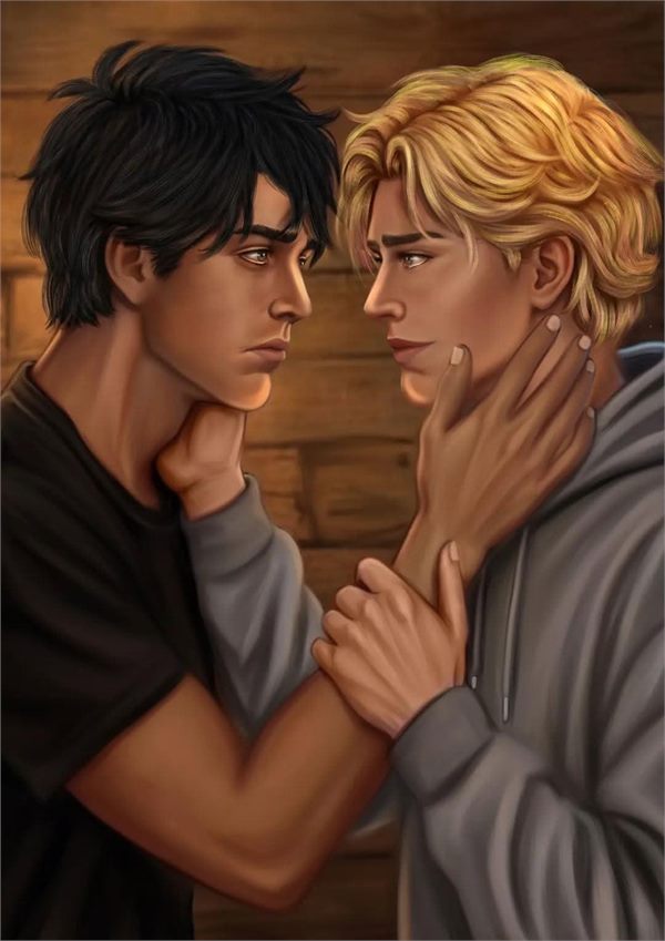 Character illustration of two young men in a close scene